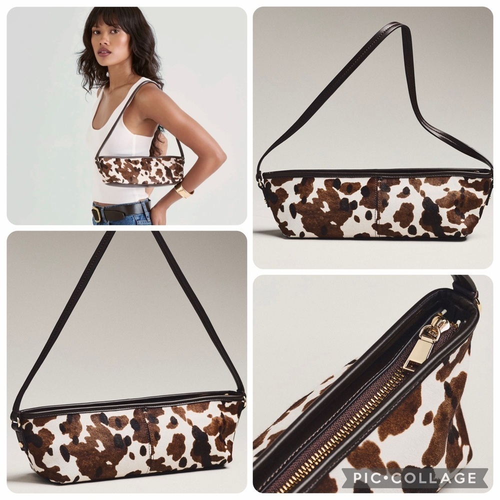 NWT new Anthropologie dolce vita Savaii Shoulder Bag brown Calf Hair Cow Print - Picture 10 of 16